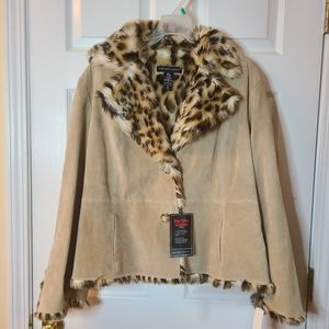 New York & Company Beige Jacket with Leopard Trim